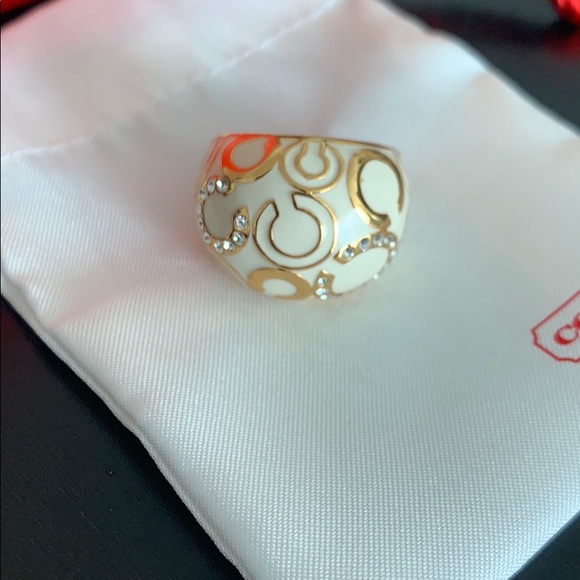 Coach Enamel Signature Pave Cocktail Ring Designer - Picture 2 of 6
